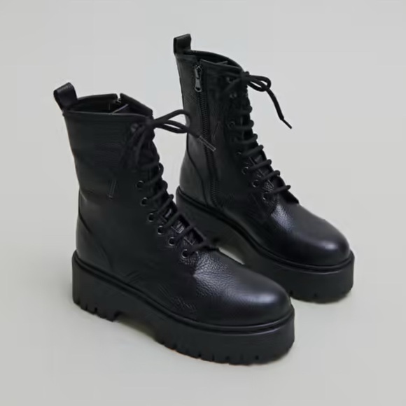JONAK PLATFORM BOOTS WITH LACES SZ 38 Black - Picture 1 of 12